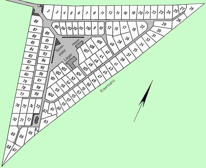 Lageplan der Kleingartenanlage im Maßstab 1:100